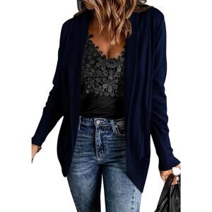 Women's Ribbed Hem Cardigan Sweaters Pockets Long Sleeve Knit Open Front